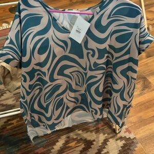 First Love Teal and Beige Swirl Blouse